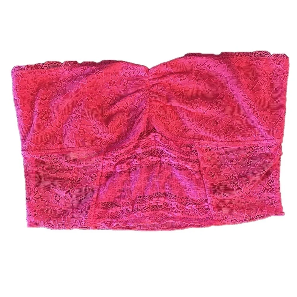 Free People Intimately Galloon Scalloped Cropped Lace Bra Bandeau Medium Pink